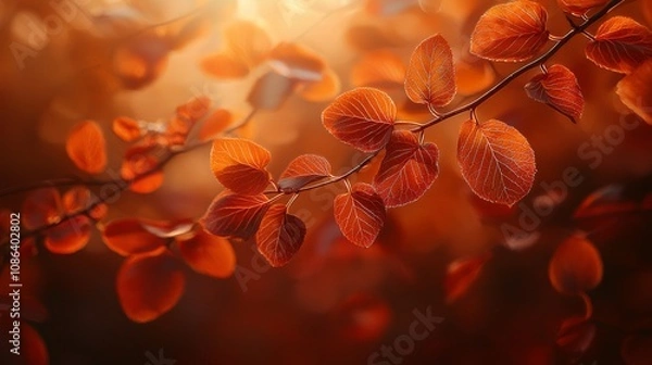 Fototapeta Diverse autumn leaves in warm tones, textured fall background, soft light