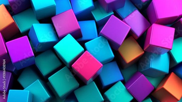 Fototapeta Vibrant colorful 3d cubes in abstract geometric pattern