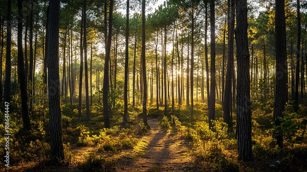 Obraz View of the lush landes forest in the south
