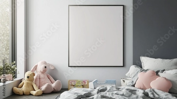 Fototapeta Blank Poster in a Cozy Children's Bedroom