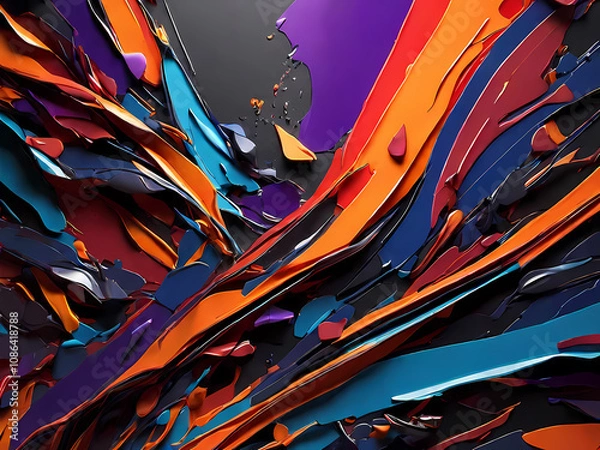 Fototapeta Dark and moody abstract background with shades of deep blues and purples to evoke a sense of urgency and excitement, gradating to bright neon reds and oranges to convey sale frenzy