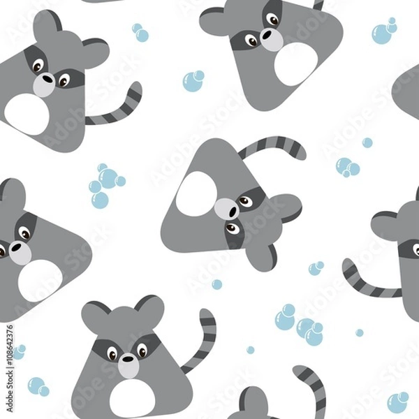 Fototapeta Raccoon seamless pattern, vector illustration