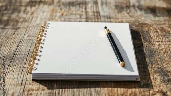 Fototapeta Blank Notebook With Pen on Wooden Table