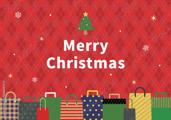 Fototapeta クリスマスイラストデザイン素材_チェック柄_赤