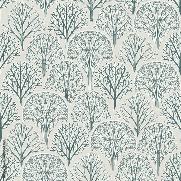 Fototapeta Soft green hand drawn abstract trees background texture. Vector illustration, surface pattern design