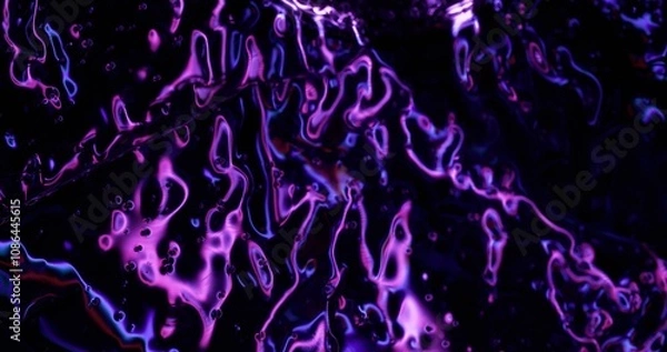 Fototapeta Holographic glare. Purple glow. Mystical luminosity damaged surface. Abstract wavy line dot zigzag puncture beam stream illumination.