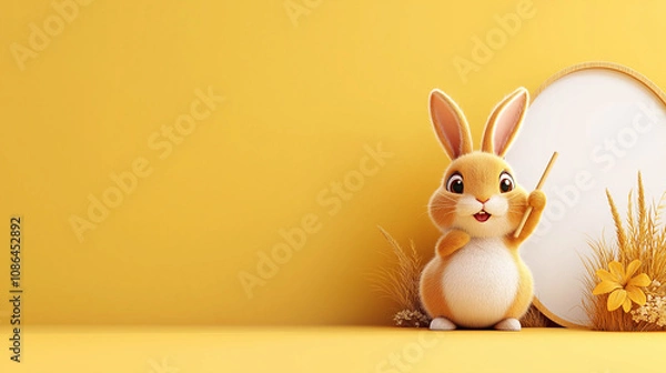 Fototapeta charming bunny illustration with chalkboard on yellow background