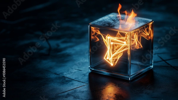 Fototapeta glass cube with flames inside, representing creative idea