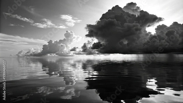 Fototapeta Abstract black cloud shapes in a quiet pool of water, cloud shapes, pool of water