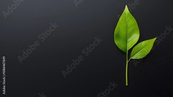 Obraz Two Green Leaves on Black Background