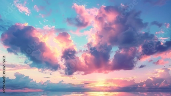 Fototapeta Soft clouds reflecting the colors of a beautiful sunset.