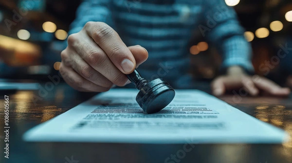 Fototapeta Businessman Stamping Paper with Corrected Label