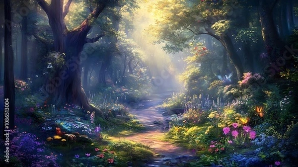 Obraz Enchanted Library with a Mysterious Portal