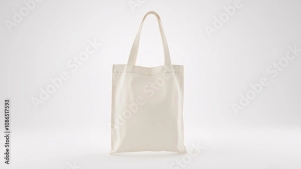 Fototapeta A single cream canvas tote bag mockup, angled to showcase both the front and side panels. Soft dramatic lighting highlights the fabric texture, creating clean, realistic shadows on a white background.