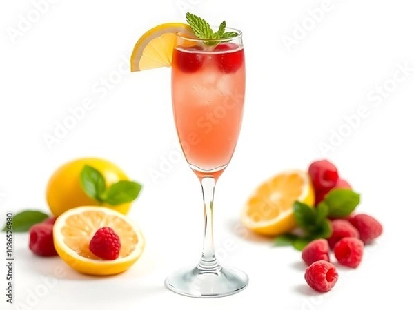 Fototapeta Refreshing Raspberry Lemonade Cocktail: Summer Drink Photography. AI Generated