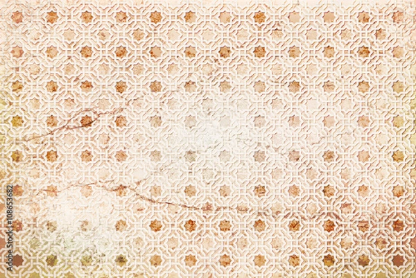 Fototapeta background Arabian pattern on ancient wall with cracks. vector illustration