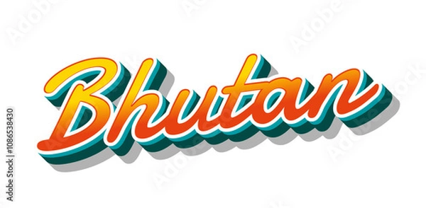 Fototapeta Bhutan country name with three dimensional text effect in a transparent background