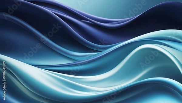 Fototapeta Smooth flowing waves of silky textures in varying shades of blue and teal, creating a serene and dynamic abstract design.