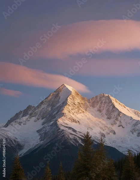 Obraz Snow-Capped Mountain Peaks at Twilight
