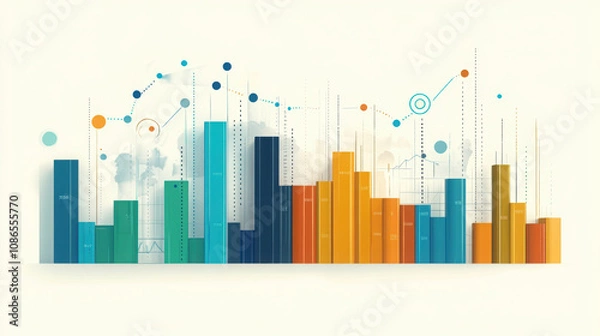 Obraz Visual representation of data growth with colorful bar charts and line graphs, illustrating business analytics and digital trends