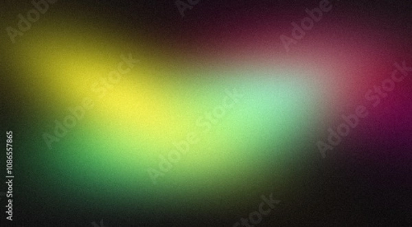 Fototapeta Magenta orange green abstract color gradient grainy backgrounds. Smooth vibrant colors flow noisy gradient, wave shaped on dark, color spot, bright, shine, noise texture backdrop