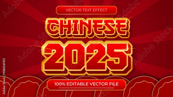 Fototapeta Chinese New Year 3d text and editable text effect with Chinese ornaments
