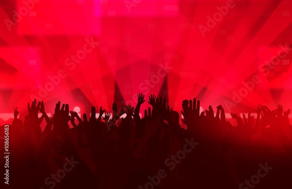 Fototapeta Festiwal muzyczny z tańczącymi ludźmi i świecącymi światłami. Twórczy