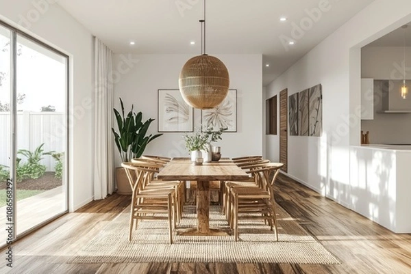 Obraz Australian mid-century dining area designd with Scandinavian interior elements.