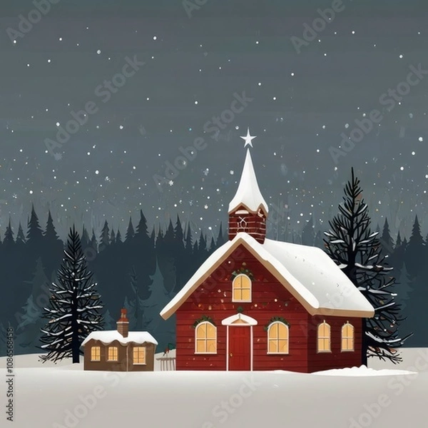 Fototapeta Christmas tree in front of a house