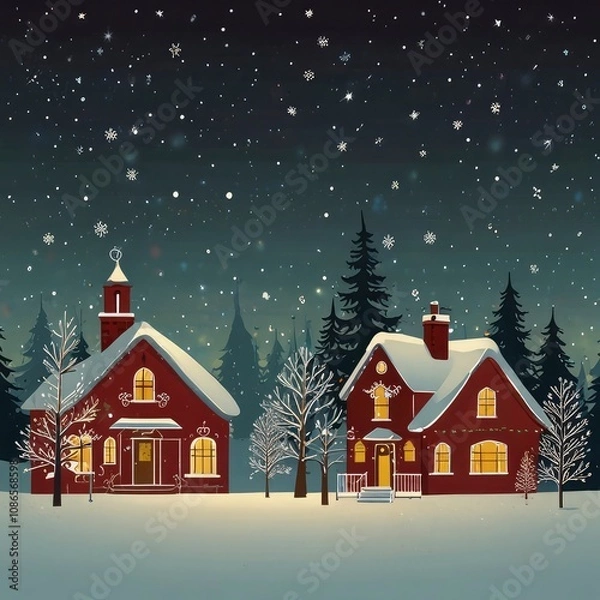 Fototapeta Christmas tree in front of a house