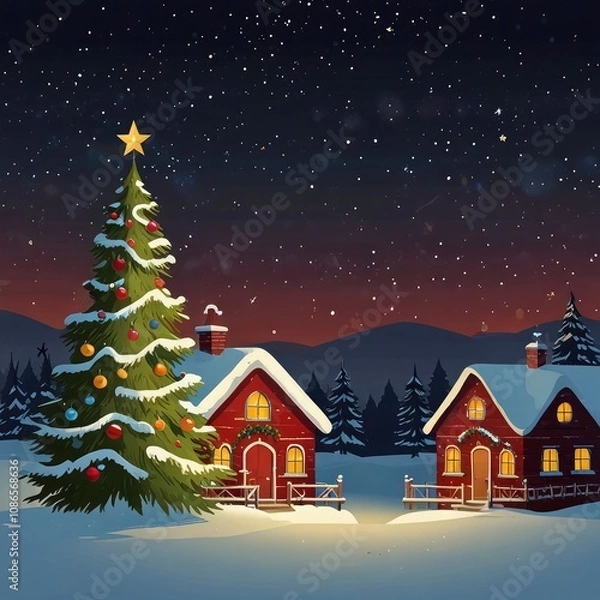 Fototapeta Christmas tree in front of a house