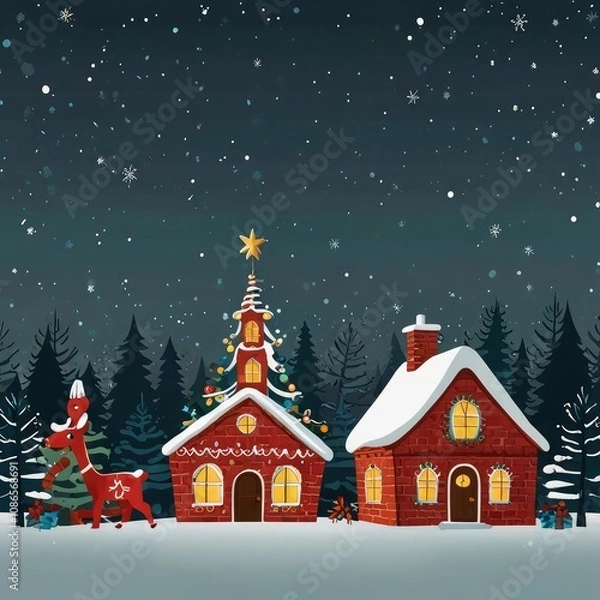 Fototapeta Christmas tree in front of a house