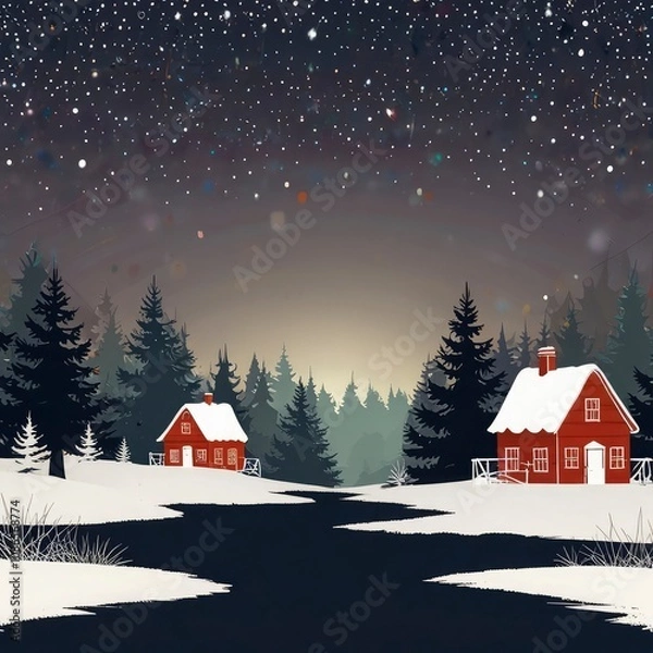 Fototapeta Christmas tree in front of a house