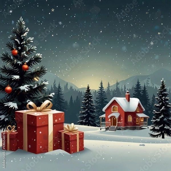 Fototapeta Christmas tree in front of a house