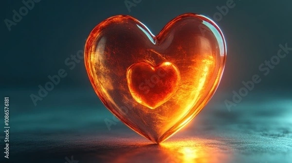 Fototapeta 3D rendering of glowing heart with comprehensive insurance shield, means protection from critical heart disease