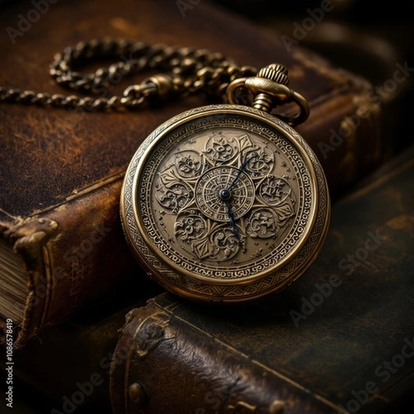 Obraz Time running, deadline, life time or business milestone concept, closed up vintage pocket watch or clock on book in vintage tone