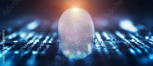 Fototapeta A stylized fingerprint against a digital background, symbolizing identity and cybersecurity technology. Concept Digital Identity, Cybersecurity Solutions, Stylized Fingerprint