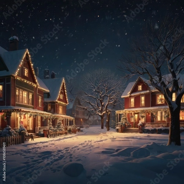 Fototapeta Christmas tree in front of a house