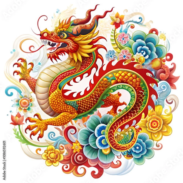 Fototapeta chinese dragon statue isolated  on transparent background