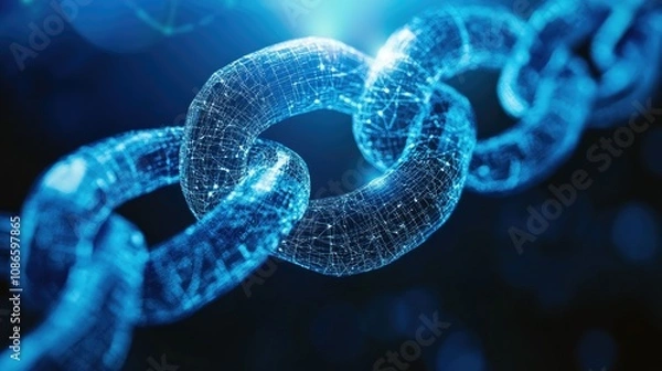 Fototapeta Digital Chain Representation Illustrating Blockchain Technology and Connectivity in a Futuristic Abstract Environment with Light Effects and Data Elements