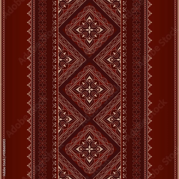 Fototapeta Filigree golden border on a dark red background.