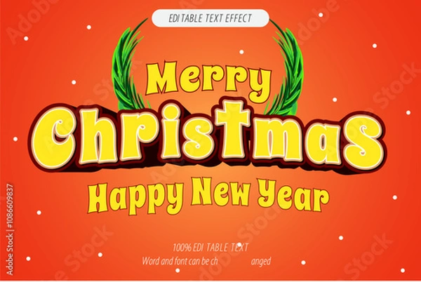 Fototapeta Merry Christmas editable text effect 3d emboss Cartoon