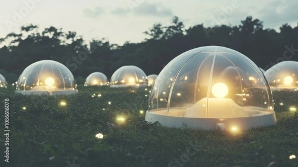Fototapeta Illuminated domes in a serene outdoor setting
