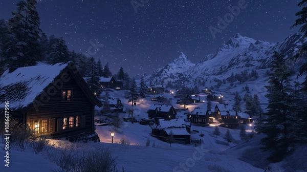 Obraz snow village on nigth