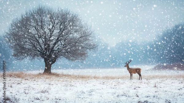 Obraz deer in winter forest