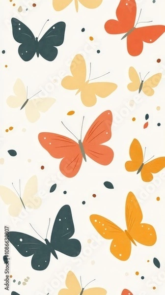 Fototapeta Seamless butterfly pattern design with watercolor style, nature-inspired