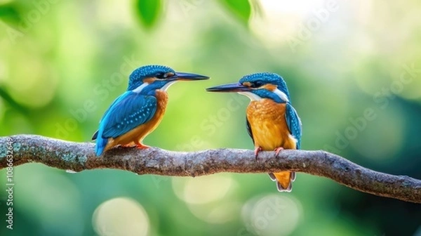 Fototapeta Two Kingfishers Perched on a Branch