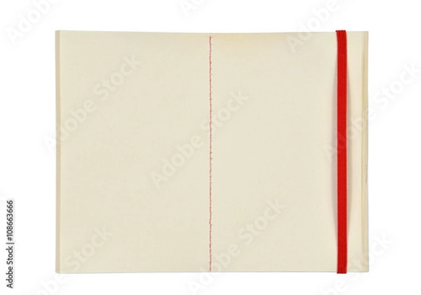 Fototapeta Open agenda or planner with pages with lines and red band, on white background
