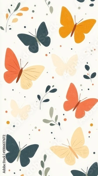 Fototapeta Seamless butterfly pattern design with watercolor style, nature-inspired