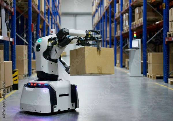 Obraz 物流倉庫で自律移動するロボット 
Robots moving autonomously in logistics warehouses.	
